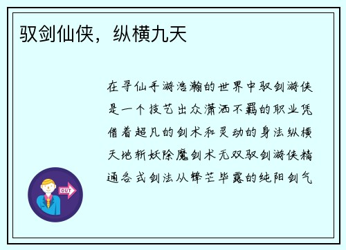 驭剑仙侠，纵横九天